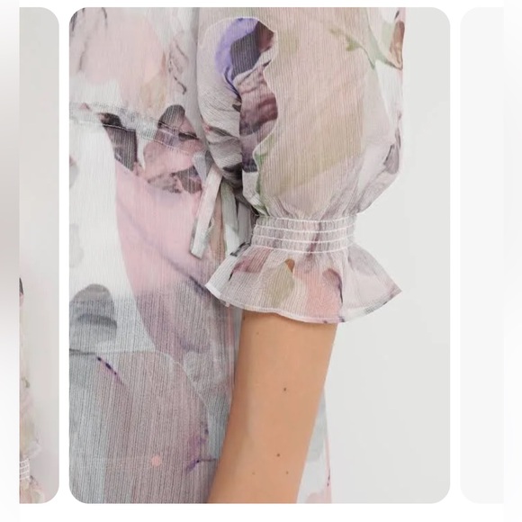 Vince Camuto Womens Side Tie Floral Print Tunic Top Ivory M - Picture 5 of 6